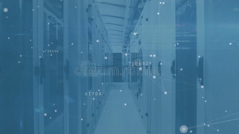 Animation of data processing over server room stock video footage