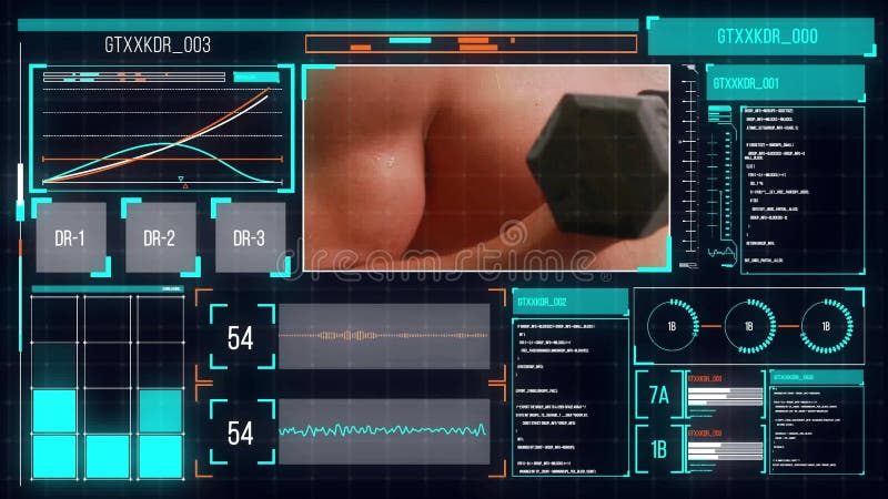 Animation of data processing on screen over caucasian man exercising stock video
