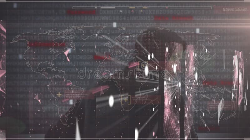 Animation of data processing on screen over network of connections stock footage
