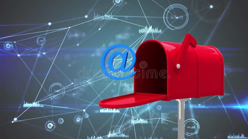 Animation de boîte de lettre avec au symbole et les connexions de données de signe illustration libre de droits