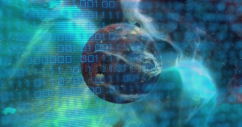 Animation de code binaire sur une planète brune illustration libre de droits