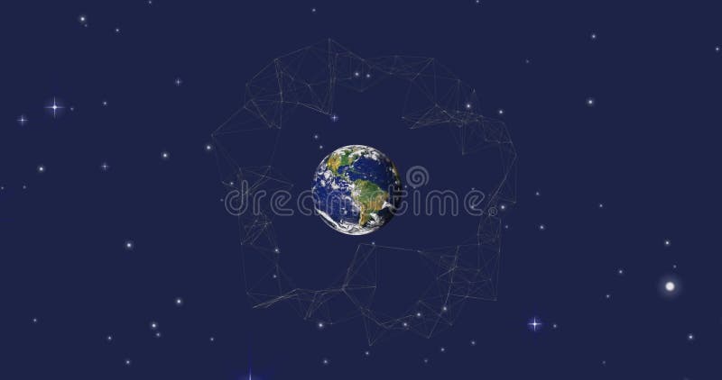 Animation de connexions tournant sur le globe sur le ciel nocturne illustration de vecteur