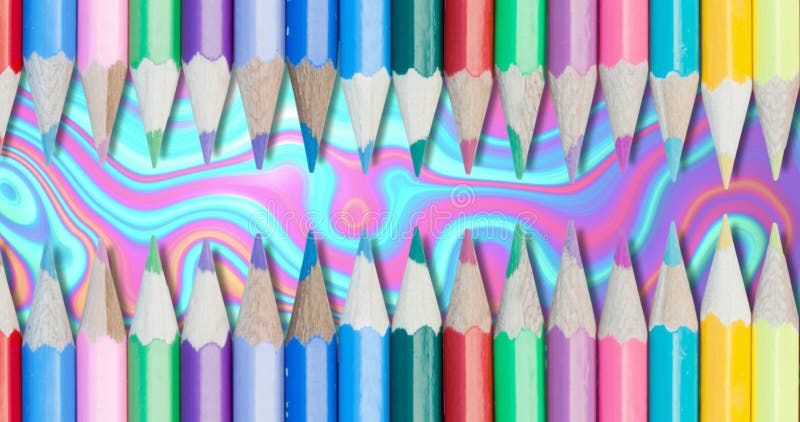 Animation de crayons colorés sur fond liquide rose clips vidéos