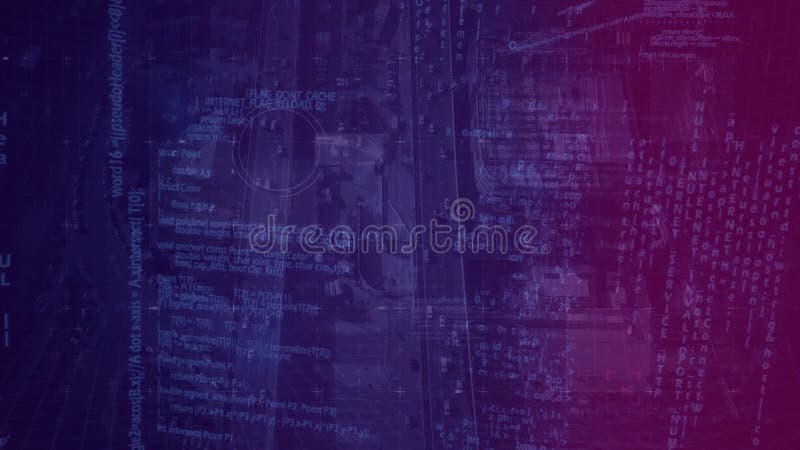 Animation de Digital de vue de ciel de ville avec la mani? re? norme de communication avec le filtre pourpre fonc? illustration stock
