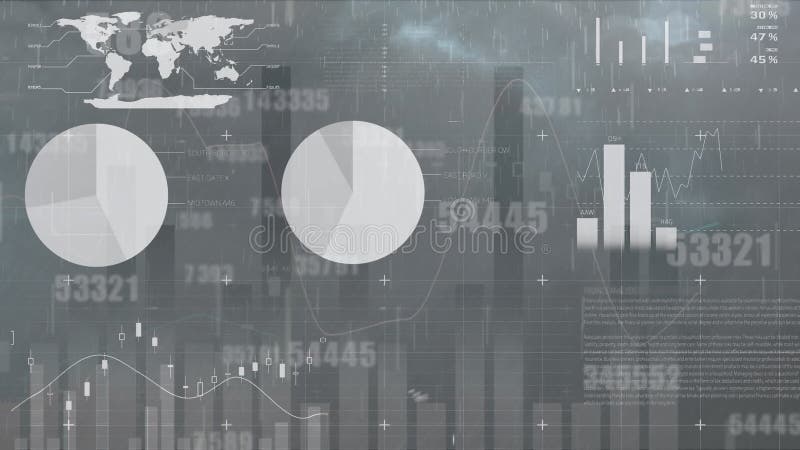 Animation de données financières et de graphiques sur ciel pluvieux illustration stock