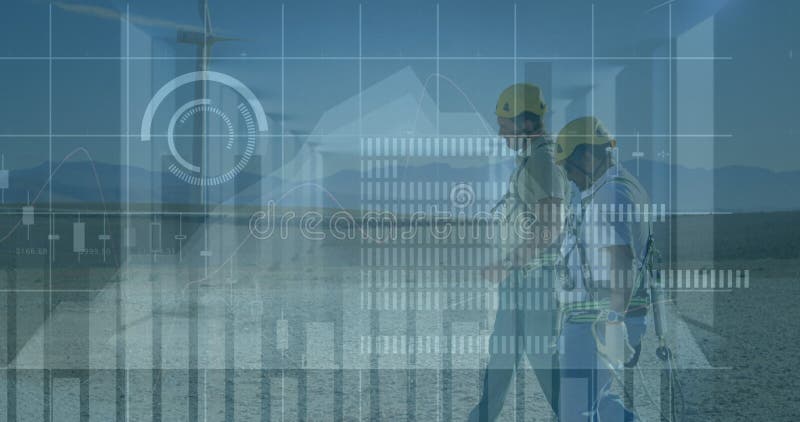 Animation de données financières et de graphiques sur divers ingénieurs et éoliennes clips vidéos
