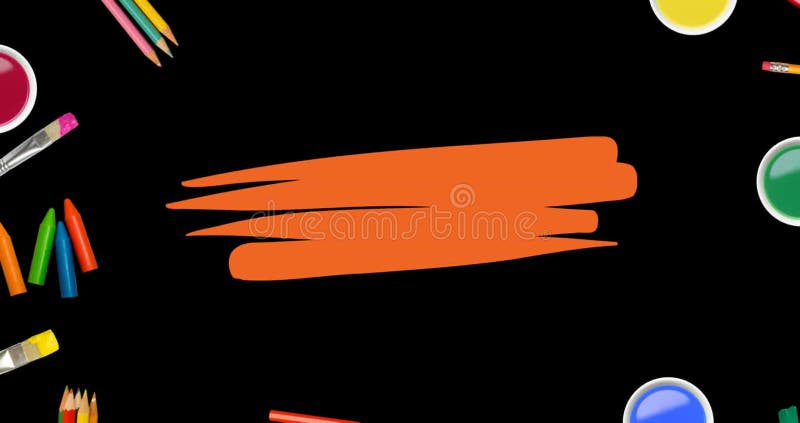 Animation de forme orange avec espace de copie sur des crayons sur fond noir illustration stock