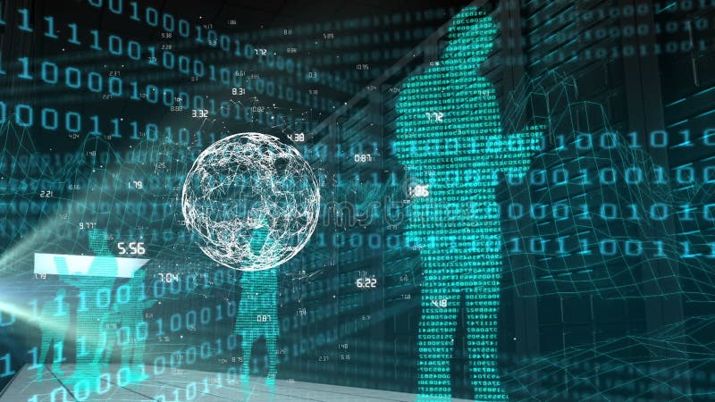Animation de globe and human shape sur code binaire illustration stock