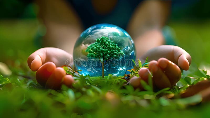 Animation de jour : arbre en boule de cristal tenue natures merveille illustration stock
