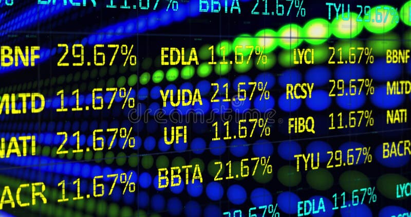 Animation de l'interface de l'indice financier share avec des rangées de voyants bleus et verts se déplaçant dans le backgr illustration de vecteur