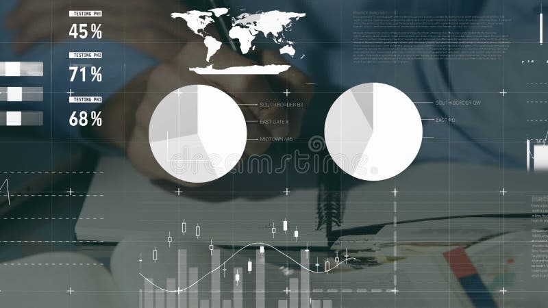 Animation de l'interface infographique sur la section médiane de l'homme caucasien écrivant dans le journal banque de vidéos