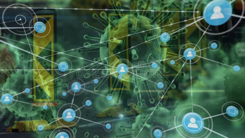 Animation de macro coronavirus covid19 cellules se répandant sur le réseau de connexions avec les gens icône illustration libre de droits
