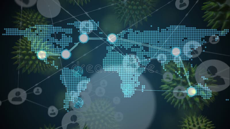 Animation de macro coronavirus covid19 cellules se répandant sur les connexions réseau avec les gens icônes a illustration libre de droits