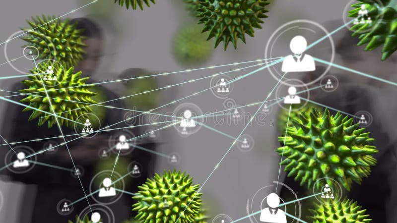 Animation de macro coronavirus covid19 cellules se répandant sur un réseau de connexions et de personnes ico illustration de vecteur