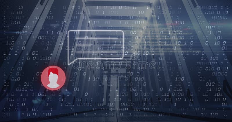 Animation de message et de code binaire sur les serveurs illustration de vecteur