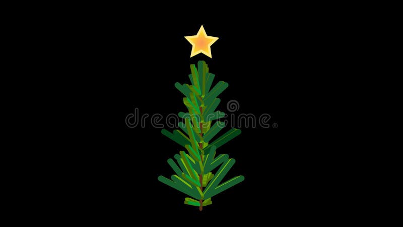 Animation de noël. arbre de noël tournant autour. décor xmas avec étoile dorée sur fond transparent. joyeux illustration stock
