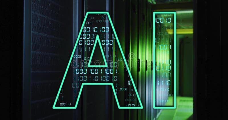 Animation de texte AI sur les supports de code et de serveur binaires illustration stock