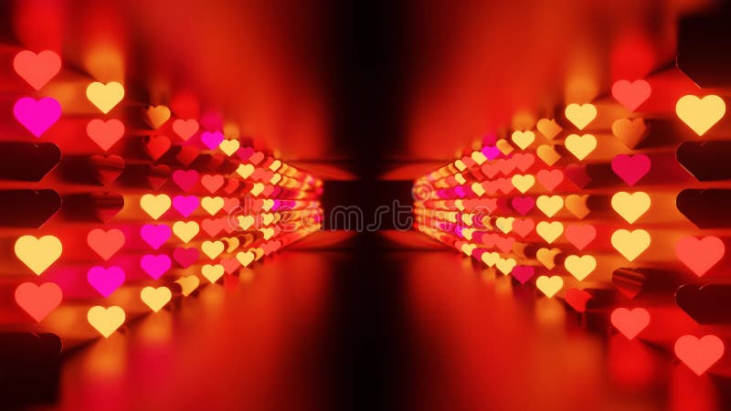 Animation de tunnel scifi de formes de coeur rouge et jaune sur fond métallique noir banque de vidéos