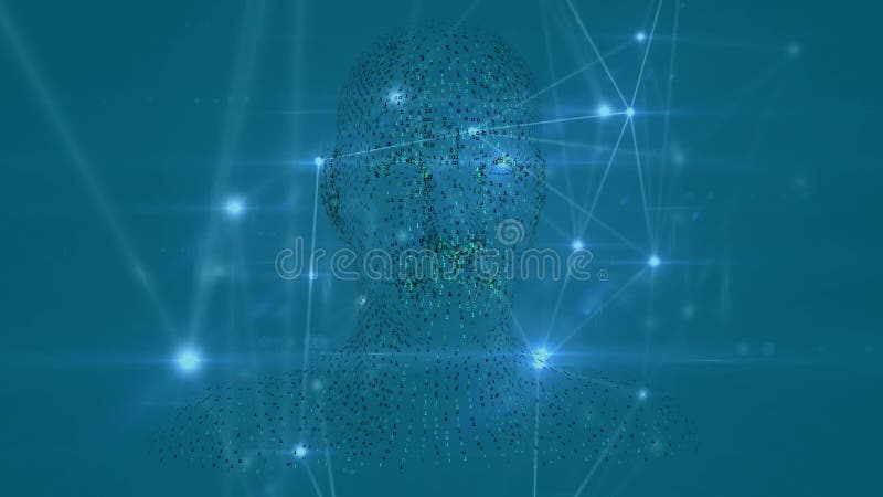 Animation de tête humaine numérique sur le réseau de plexus de connexions sur le fond bleu. illustration de vecteur