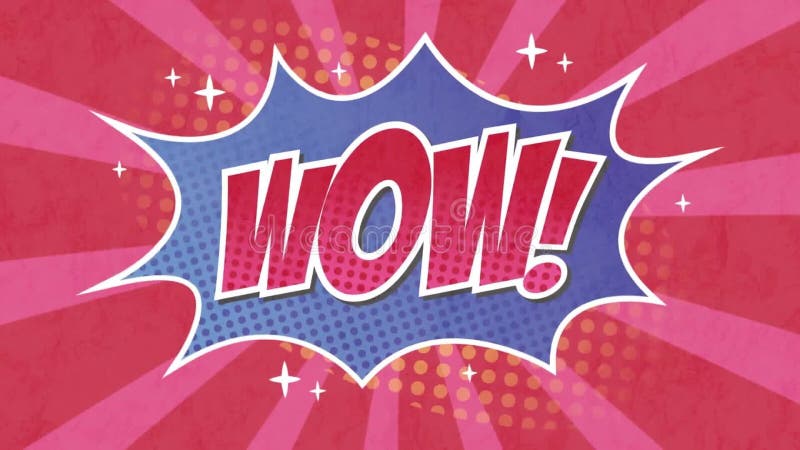 Animation de wow text dans la bulle de la parole avec sunburst sur fond rose illustration de vecteur