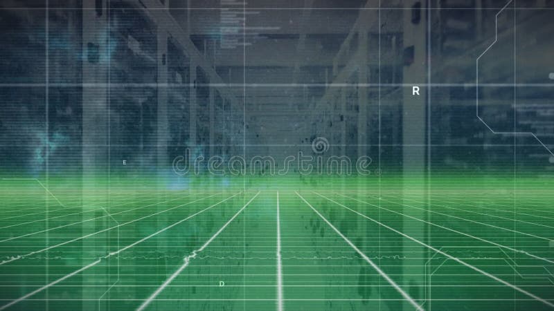 Animation der Datenverarbeitung über den digitalen grünen Bildschirm über Server vektor abbildung