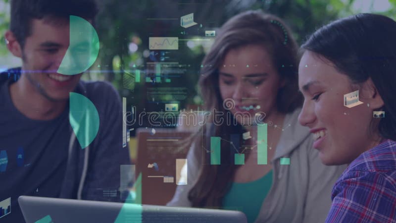 Animation der Datenverarbeitung über unterschiedliche Gesprächspartner stock footage