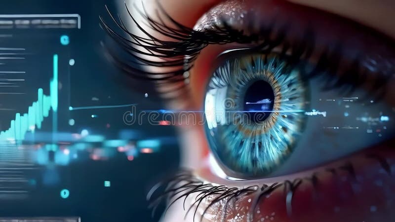 Animation der Finanzdatenverarbeitung und Prüfung des Umfangs über Augen lizenzfreie abbildung