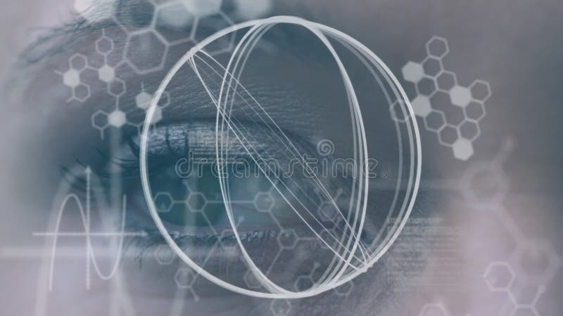 Animation der wissenschaftlichen Datenverarbeitung gegenüber kaukasischen weiblichen Augen stock video footage