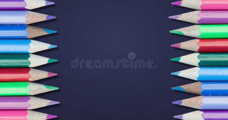 Animation des crayons colorés sur fond bleu. illustration de vecteur