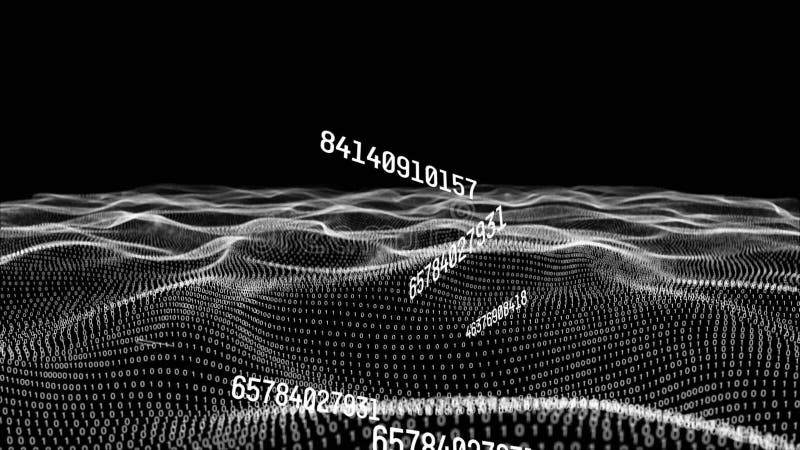Animation des nombres changeant avec l'informatique de codage binaire dans le maillage d'ondulation illustration stock