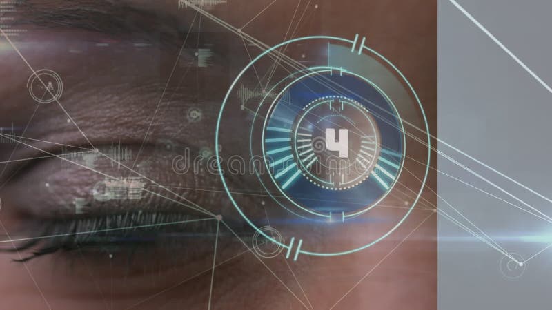 Animation des Scannens von Bereichen und Netzwerk von Verbindungen über Augen der kaukasischen Frau lizenzfreie abbildung