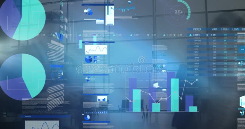 Animation des statistiques et de l'informatique financière sur le bureau occupé illustration stock