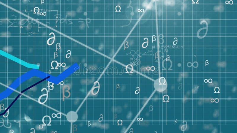 Animation des symboles mathématiques blancs flottant avec une place faite de connexions et d'une image plus de illustration stock
