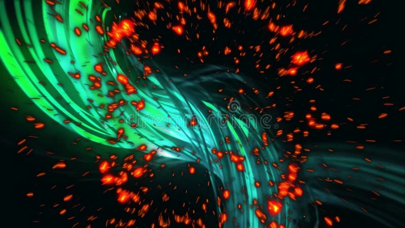 Animation des taches orange sur les lignes vert néon illustration stock