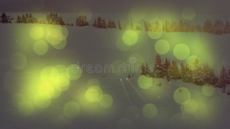 Animation des taches vertes multiples de la lumière sur le paysage d'hiver avec des sapins illustration de vecteur