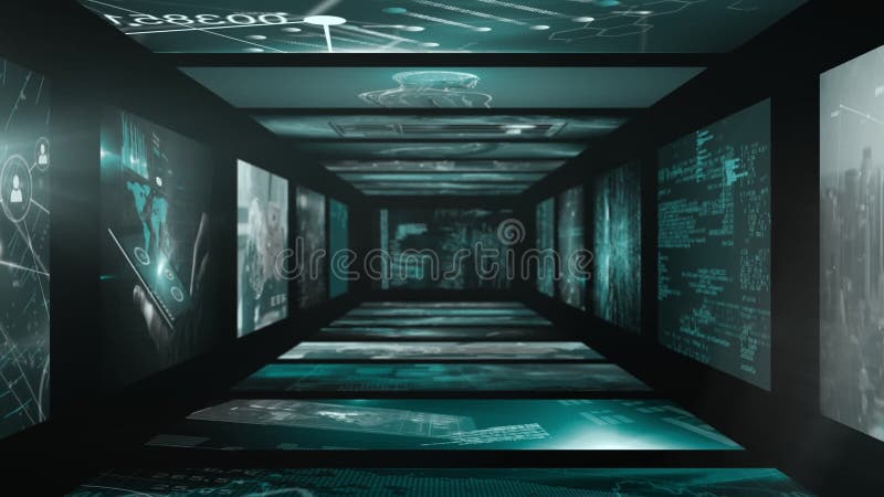 Animation des écrans avec des connexions réseau avec la carte numérique de l'informatique et du monde illustration stock