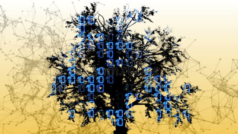 Animation deux 3d d'arbres et de code binaire illustration stock