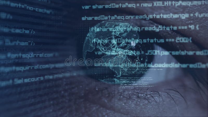 Animation digital art data processing and scope scanning over eye 4K stock footage
