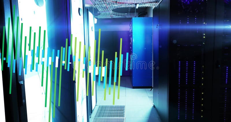 Animation of digital data processing over computer servers stock illustration