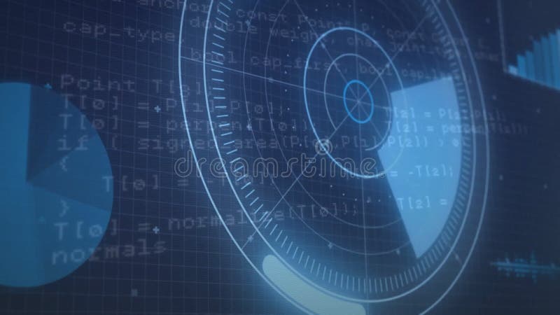 Animation of digital data processing over scope scanning stock footage