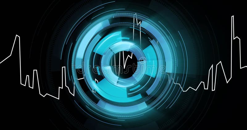 Animation of digital data processing over scope scanning stock video