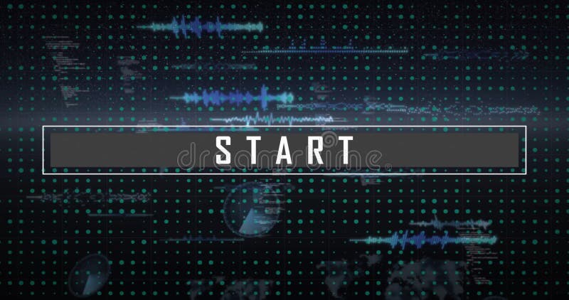 Animation of digital data processing over start text stock video