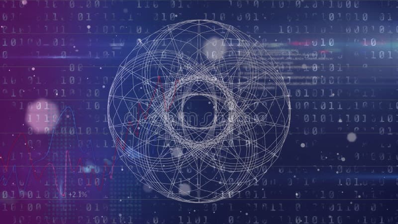 Animation of Digital Screen with Binary Code and Geometric Shapes Stock ...