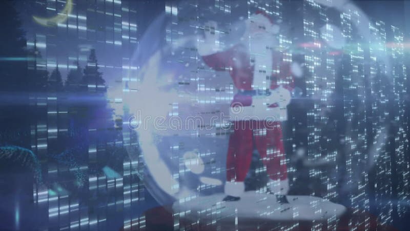 Animation digitales Interface über Weihnachtsball mit Santa Claus stock abbildung