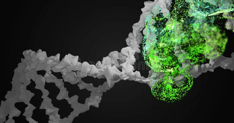 Animation of dna strand over green spots stock video footage