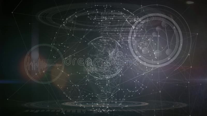 Animation of dna strand spinning over scientific data processing on black background stock video footage
