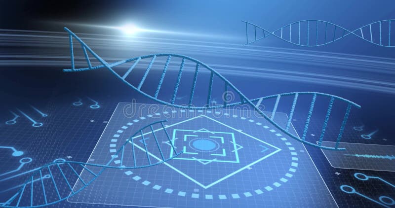 Animation of dna strands over scope scanning stock illustration