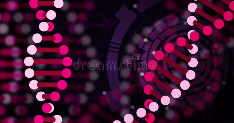 Animation of dna strands over scope scanning vector illustration