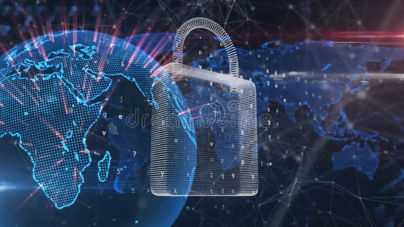 Animation du cadenas numérique et réseau de connexions sur le globe illustration stock