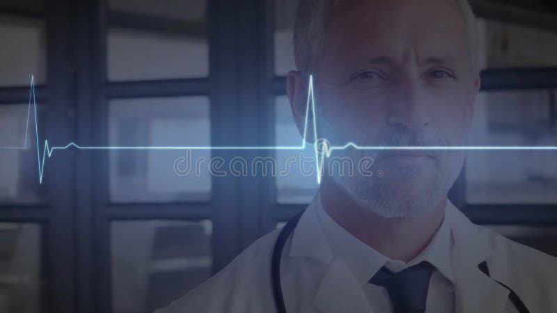 Animation du cardiographe sur un médecin mâle caucasien avec stéthoscope banque de vidéos